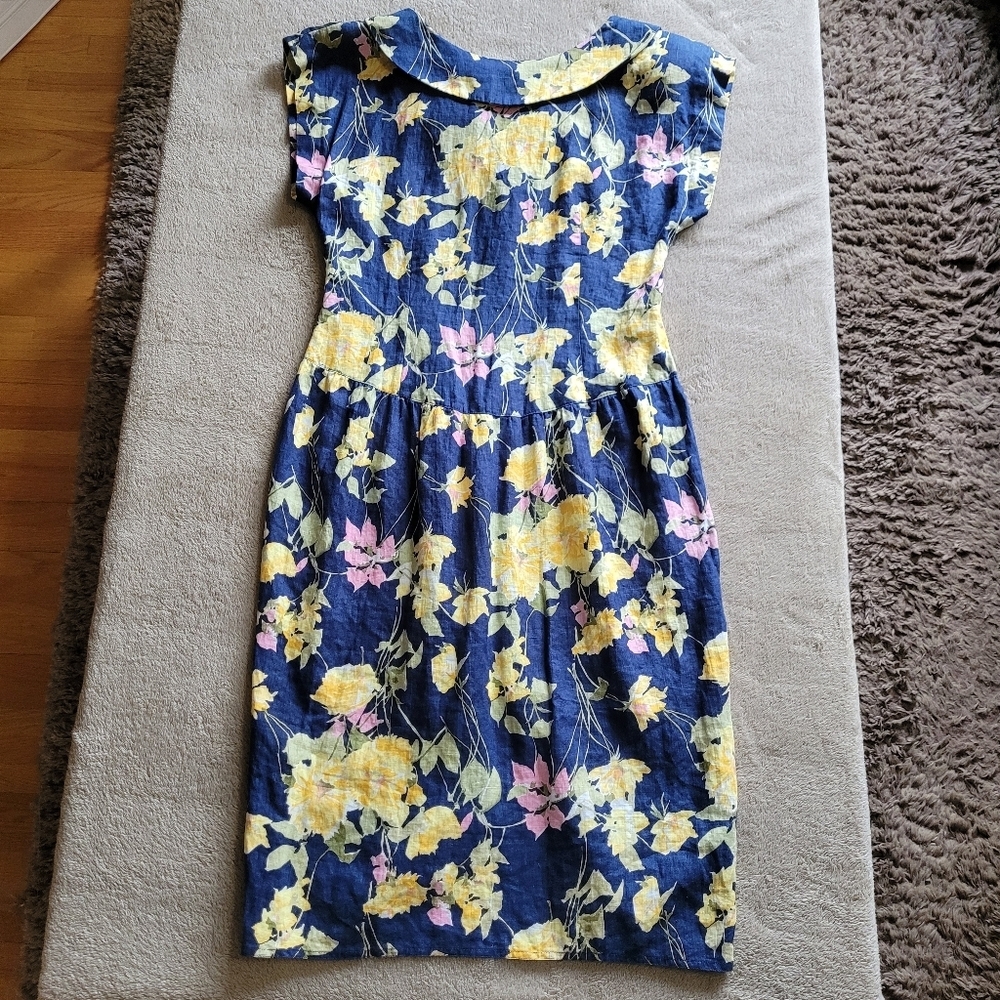 Maggy London by Jeannene Booher drop waist linen floral dress size 8 - Picture 2 of 14